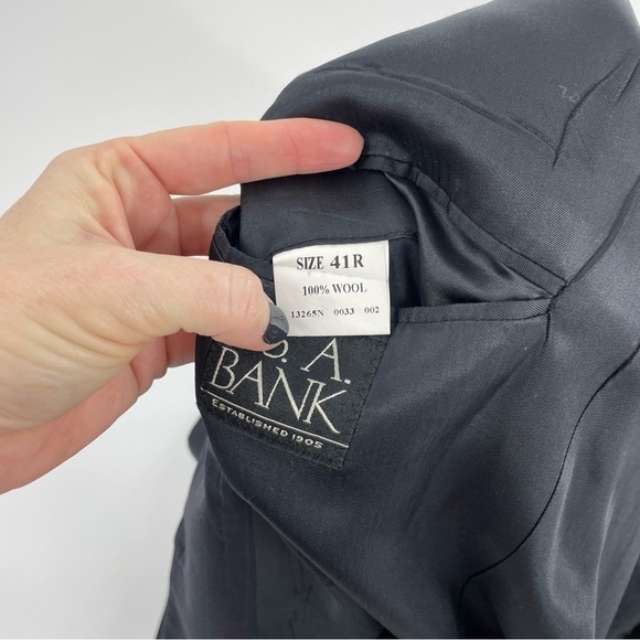 Jos. A. Bank Black Pin Striped 3 Button 100% Wool Suit with Flat Front Pants - Picture 10 of 16